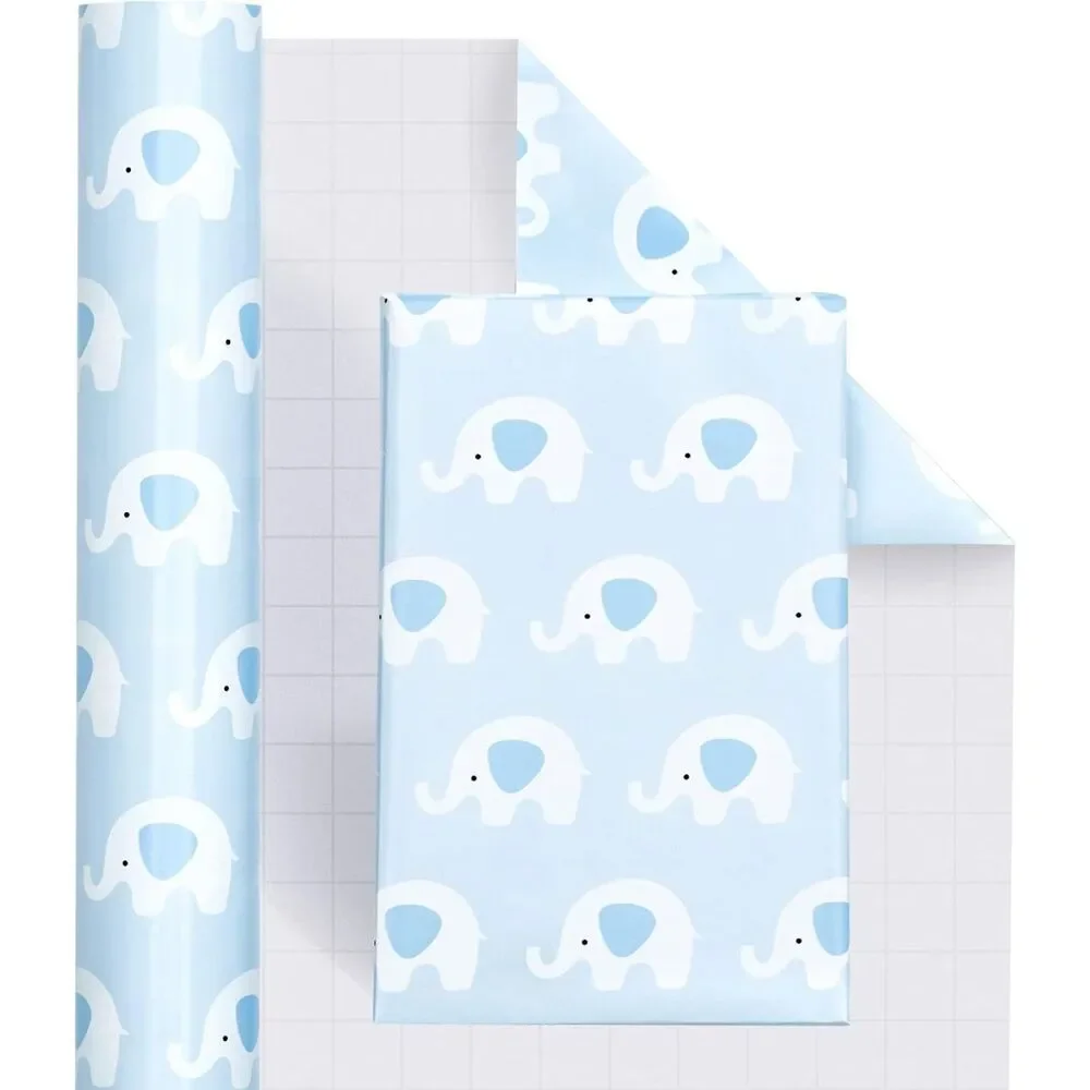 WRAPAHOLIC Wrapping Paper Blue Elephant Baby Shower, Birthday, Party 30